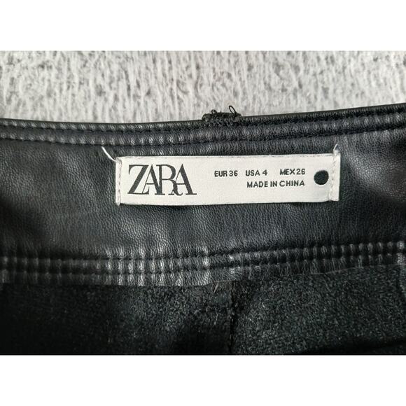 Zara Pants Womens Small 4 Black Faux Leather Baggy Wide Leg Pockets Straight - Picture 2 of 9